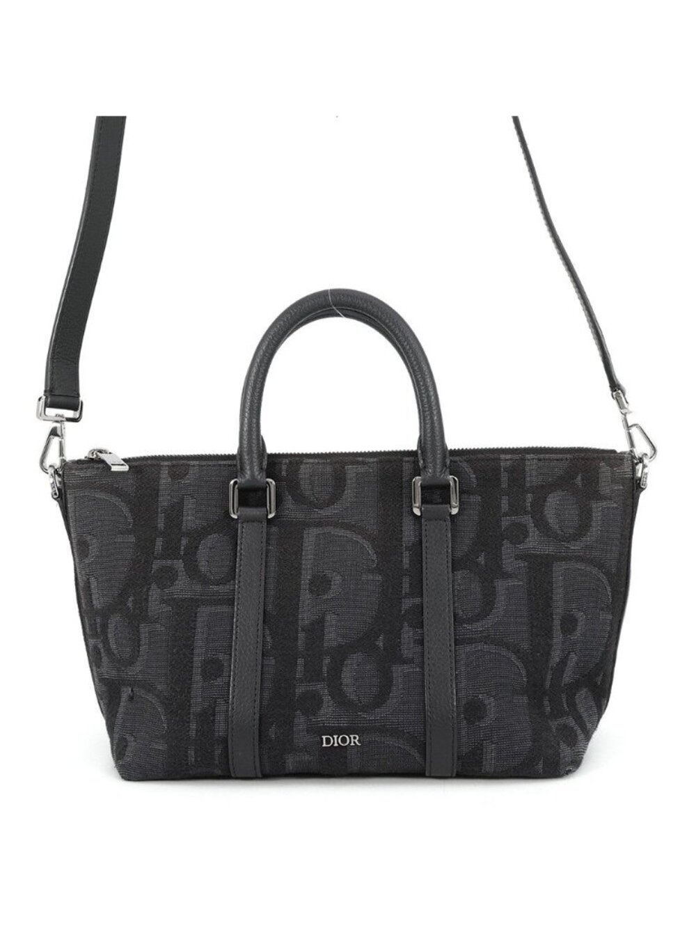 Dior Shoulder Bag Maxi Oblique Weekender 25 Canvas Leather Black Trotter